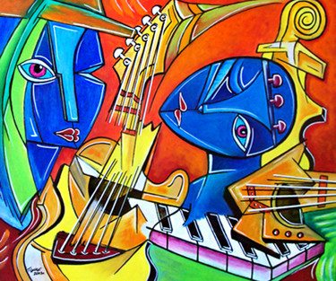 Painting titled "Musical duo" by Thomas Lange, Original Artwork, Oil