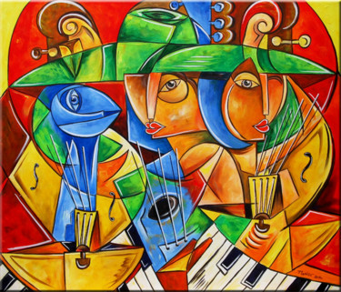 Painting titled "Musical Trio - Musi…" by Thomas Lange, Original Artwork, Acrylic