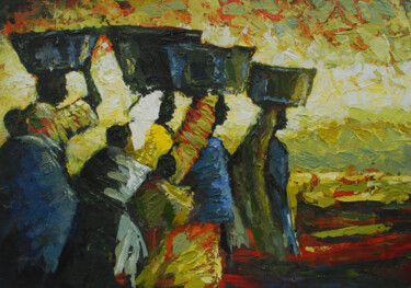 Pittura intitolato "HAWKERS [acrylic on…" da Terra Bantu, Opera d'arte originale, Olio