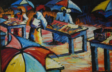 Malerei mit dem Titel "fish market [gouach…" von Terra Bantu, Original-Kunstwerk, Öl