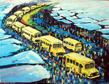 Peinture intitulée "lagos trafic [gouac…" par Terra Bantu, Œuvre d'art originale, Huile