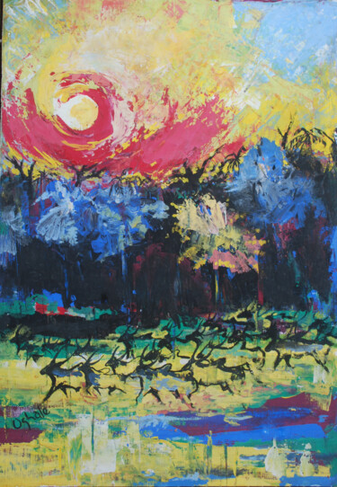 Peinture intitulée "African sun 4 [goua…" par Terra Bantu, Œuvre d'art originale, Huile