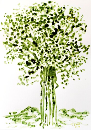 Tekening getiteld "Arbre vert" door Thomas Rodet, Origineel Kunstwerk, Aquarel