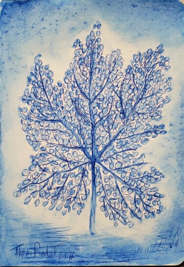 Dessin intitulée "Coeur de feuilles" par Thomas Rodet, Œuvre d'art originale, Encre