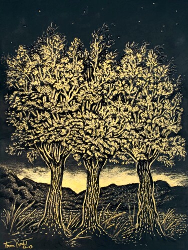 Desenho intitulada "La fin du jour" por Thomas Rodet, Obras de arte originais, Tinta