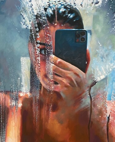 Painting titled "Shower selfie" by Thomas Saliot, Original Artwork, Oil