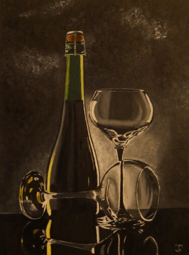 Painting titled "Sektflasche und Glä…" by Thomas Svoboda, Original Artwork, Oil