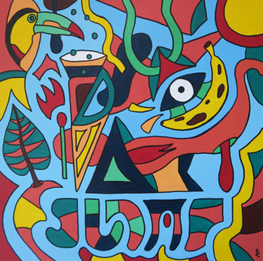 Malerei mit dem Titel "L'éveil du toucan" von Thomas Delalande, Original-Kunstwerk, Acryl