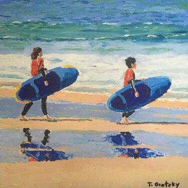 Painting titled "Ecole de Surf 2" by Thomas Grotzky, Original Artwork, Oil