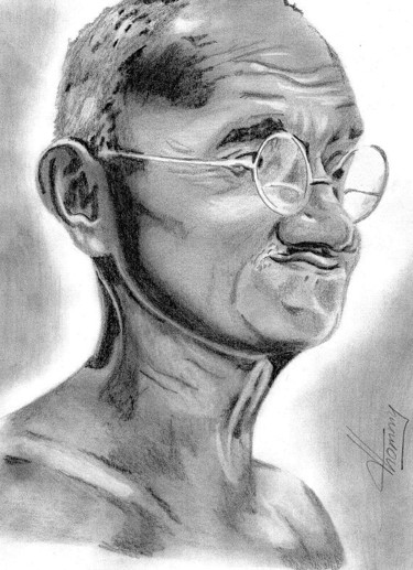 Drawing titled "Mahatma Gandhi" by Thommy, Original Artwork, Graphite