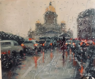 Painting titled "Rainy Peter" by Tatiana Fateeva, Original Artwork, Oil Mounted on Wood Stretcher frame