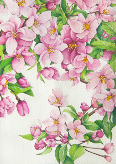 Schilderij getiteld "Cherry blossom" door Tanya Azarchik, Origineel Kunstwerk