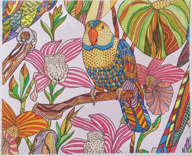 Peinture intitulée "Papagaio" par Ticiana Baratella, Œuvre d'art originale, Crayon