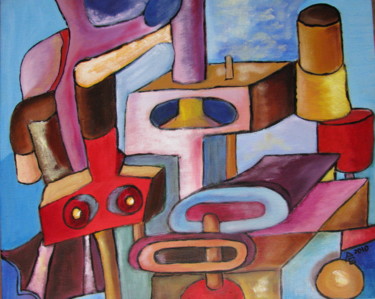 Painting titled "Tubulurese" by Patricia Godard, Original Artwork, Oil Mounted on Wood Stretcher frame