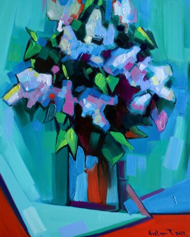 Schilderij getiteld "Lilac flowers #2" door Tigran Avetyan, Origineel Kunstwerk, Olie