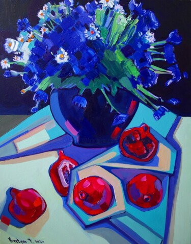 Pintura titulada "Still life with flo…" por Tigran Avetyan, Obra de arte original, Oleo