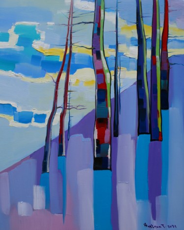 Painting titled "Winter landscape-6…" by Tigran Aveyan, Original Artwork, Oil Mounted on Wood Stretcher frame