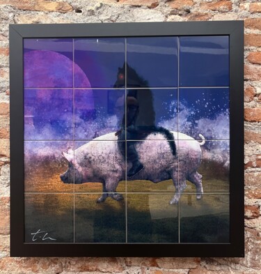 Painting titled "COME IL LUPO CHE AD…" by Tiler, Original Artwork, Digital Painting Mounted on Wood Panel