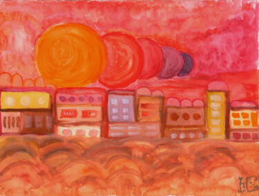 Schilderij getiteld "red suns" door Tim Hoinkis, Origineel Kunstwerk, Aquarel