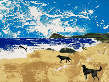 印花与版画 标题为“Dogs on a Beach” 由Tim Southall, 原创艺术品, 丝网印刷