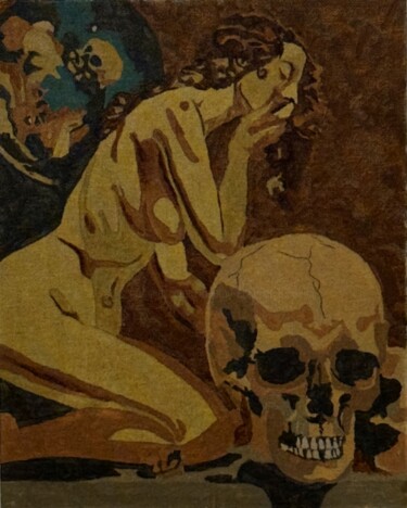 Картина под названием "Skull at the Beach" - Timothy Colomer, Подлинное произведение искусства, Акрил Установлен на Другая ж…