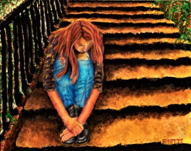 Malarstwo zatytułowany „Girl on stairs” autorstwa Timothy Seery, Oryginalna praca, Pastel