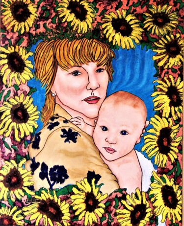Ζωγραφική με τίτλο "Mother and Child wi…" από Timothy Seery, Αυθεντικά έργα τέχνης, Ακρυλικό