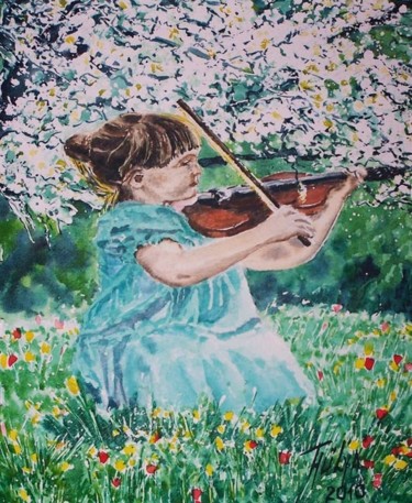 Картина под названием "İlkbahar melodi" - Julia Timur, Подлинное произведение искусства, Масло