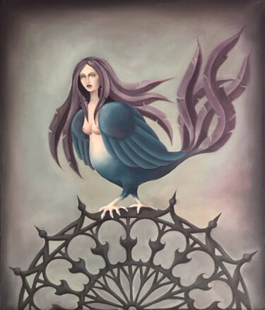 Painting titled "Sirin Bird" by Tina Asadova, Original Artwork, Oil