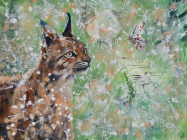 Painting titled "Un moment – lynx et…" by Tina-Renae, Original Artwork, Acrylic Mounted on Wood Stretcher frame