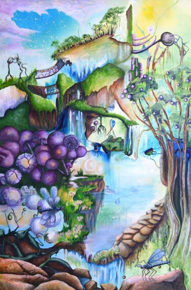 Картина под названием "Mushroom spot" - Tina-Renae, Подлинное произведение искусства, Акрил Установлен на Деревянная рама дл…