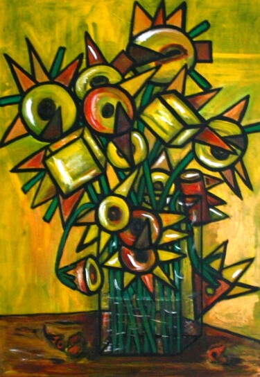 Pittura intitolato "Basic Sunflowers (a…" da Tineke Van Steenbergen, Opera d'arte originale, Acrilico