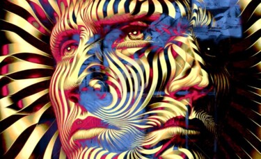 Digitale Kunst getiteld "VALAM" door Tira Montrese, Origineel Kunstwerk, AI gegenereerde afbeelding Gemonteerd op Frame voor…