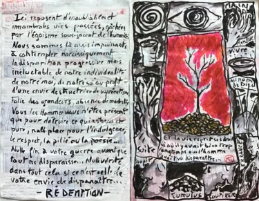 Рисунок под названием "Résurgence : Arbre…" - Titi Montana, Подлинное произведение искусства, Чернила
