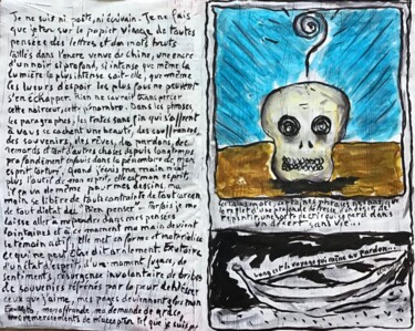 Рисунок под названием "Résurgence : Crâne…" - Titi Montana, Подлинное произведение искусства, Чернила