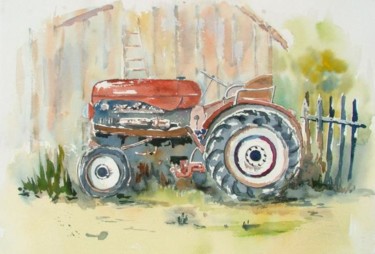 Painting titled "Le tracteur" by Titi D'Avril, Original Artwork