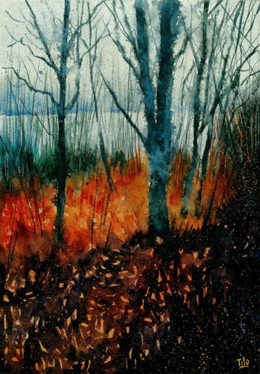 Malerei mit dem Titel "Milano, parco delle…" von Tito Fornasiero, Original-Kunstwerk, Aquarell