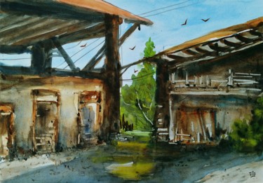 Painting titled "Vecchia cascina lom…" by Tito Fornasiero, Original Artwork, Watercolor