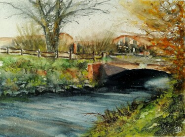Painting titled "Rho, il ponte sull'…" by Tito Fornasiero, Original Artwork, Watercolor