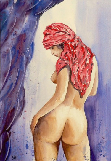Painting titled "Nudo 8" by Tito Fornasiero, Original Artwork, Watercolor
