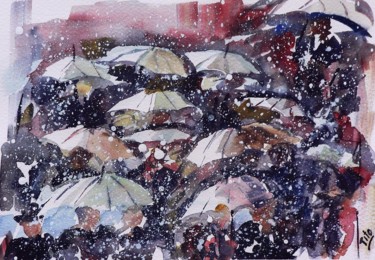 Pittura intitolato "Nevicata" da Tito Fornasiero, Opera d'arte originale, Acquarello