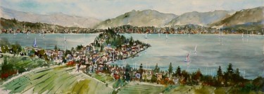 Painting titled "In mezzo al lago di…" by Tito Fornasiero, Original Artwork, Watercolor