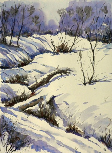 Peinture intitulée "Paesaggio con neve" par Tito Fornasiero, Œuvre d'art originale, Aquarelle