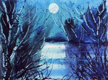 Peinture intitulée "Blu notte" par Tito Fornasiero, Œuvre d'art originale, Huile
