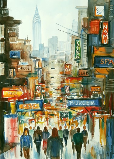 Painting titled "Metropoli" by Tito Fornasiero, Original Artwork, Watercolor