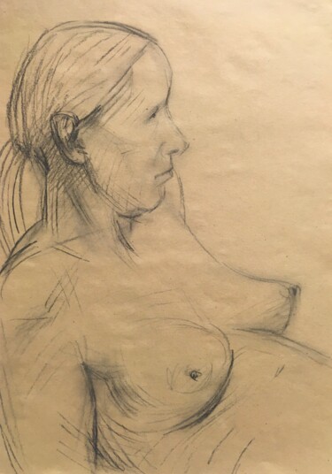 Drawing titled "Akt Zeichnung, Frau…" by Sergej Luzewitsch, Original Artwork, Charcoal