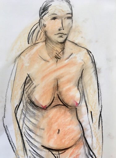 Zeichnungen mit dem Titel "Weiblicher Akt,Sitz…" von Sergej Luzewitsch, Original-Kunstwerk, Pastell