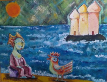 Pittura intitolato "la sirena e il re" da Tiziana Salvi, Opera d'arte originale