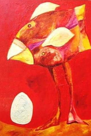 Pittura intitolato "pesce_uccello" da Tiziana Salvi, Opera d'arte originale