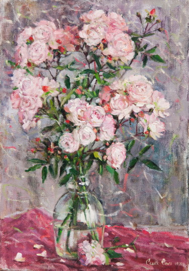 Картина под названием "Pastel roses" - Olga Sedykh, Подлинное произведение искусства, Масло